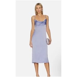 New We Wore What Cowl Neck Satin Slip Midi Dress Slate Blue Size 4